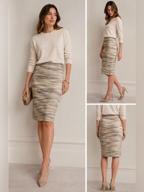 Missoni Italy Wool Blend Knit Pencil Skirt Neutral Space Dye Size US 4 IT 40